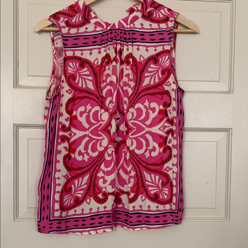 Joie Pink and White Sleeveless Graphic Blouse with Sailor Collar